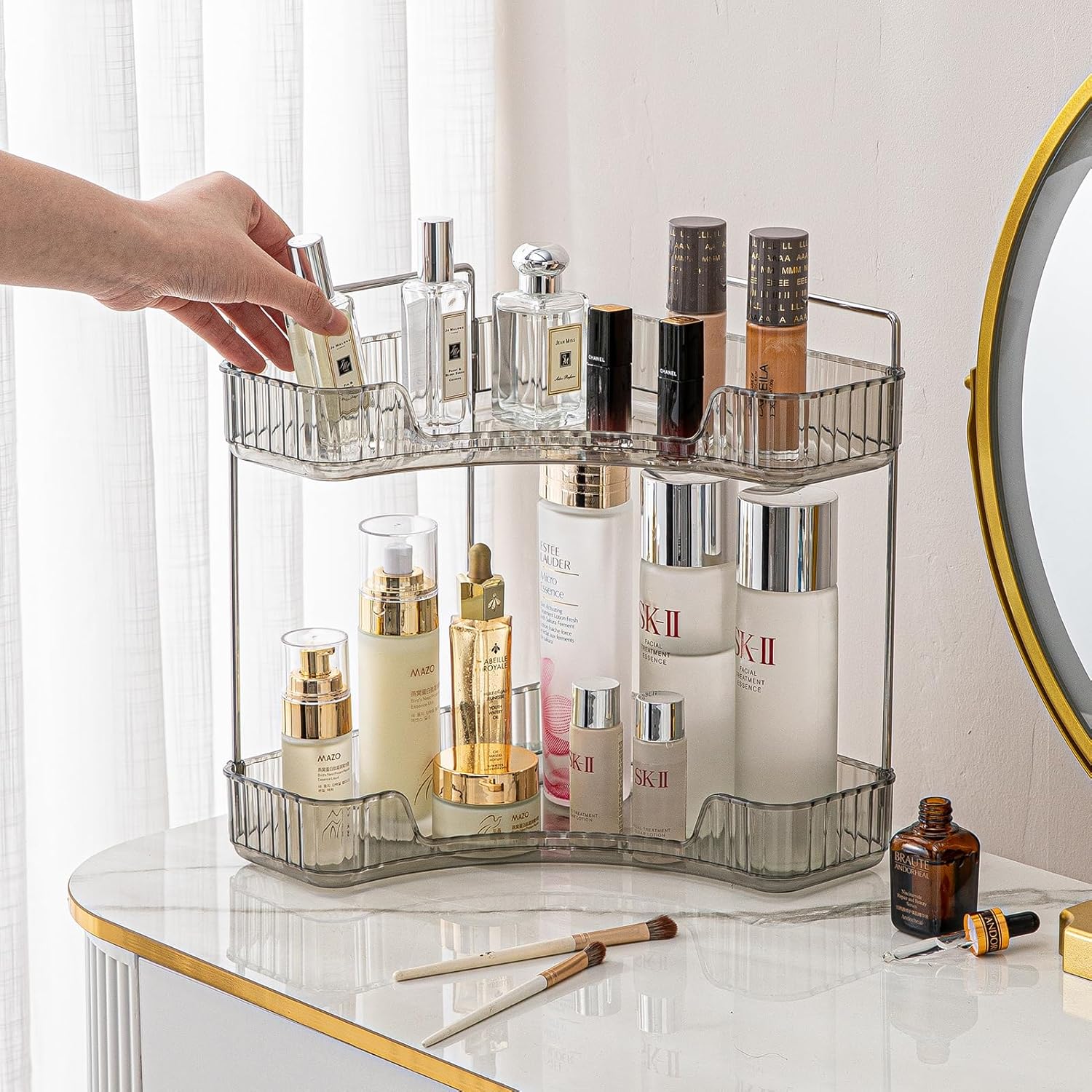 2-Tier Corner Organizer Space-Saving Storage Shelf for Bathroom Kitchen and Vanity