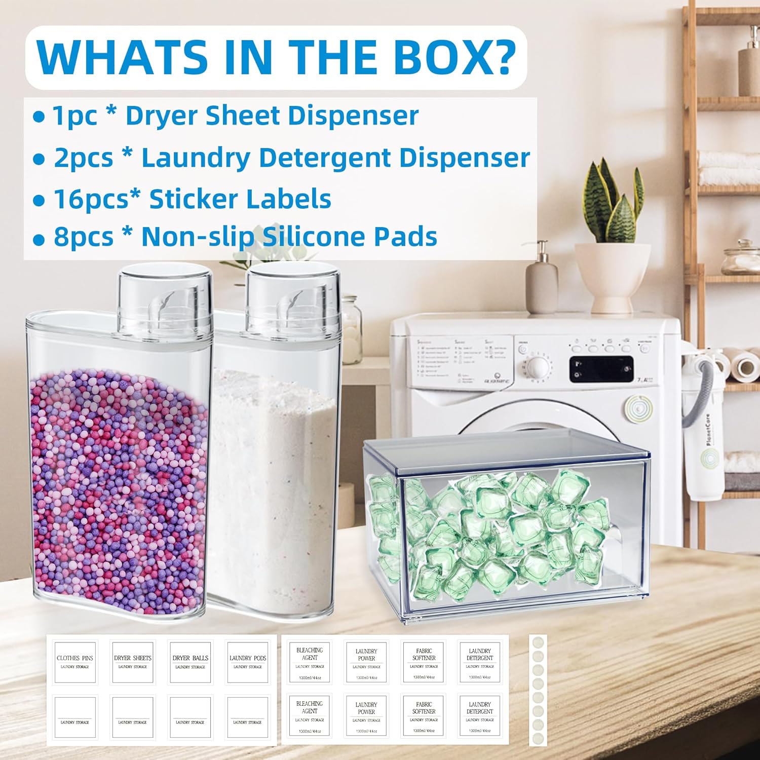 3 Pack Laundry Powder Container and Dryer Sheet Holder Organized Storage Drawer with Labels