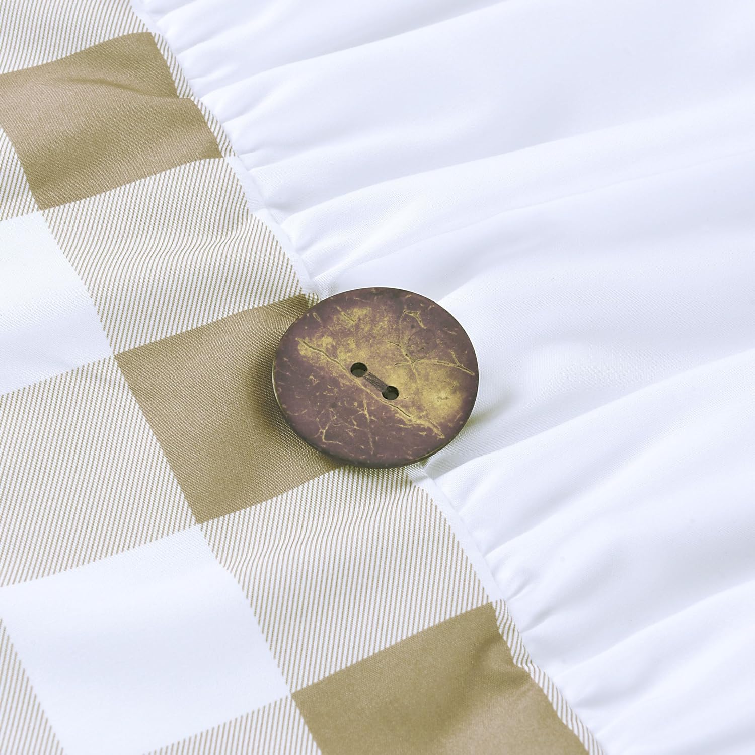 72 x 72in Farmhouse Ruffled Shower Curtain with Vintage Buttons